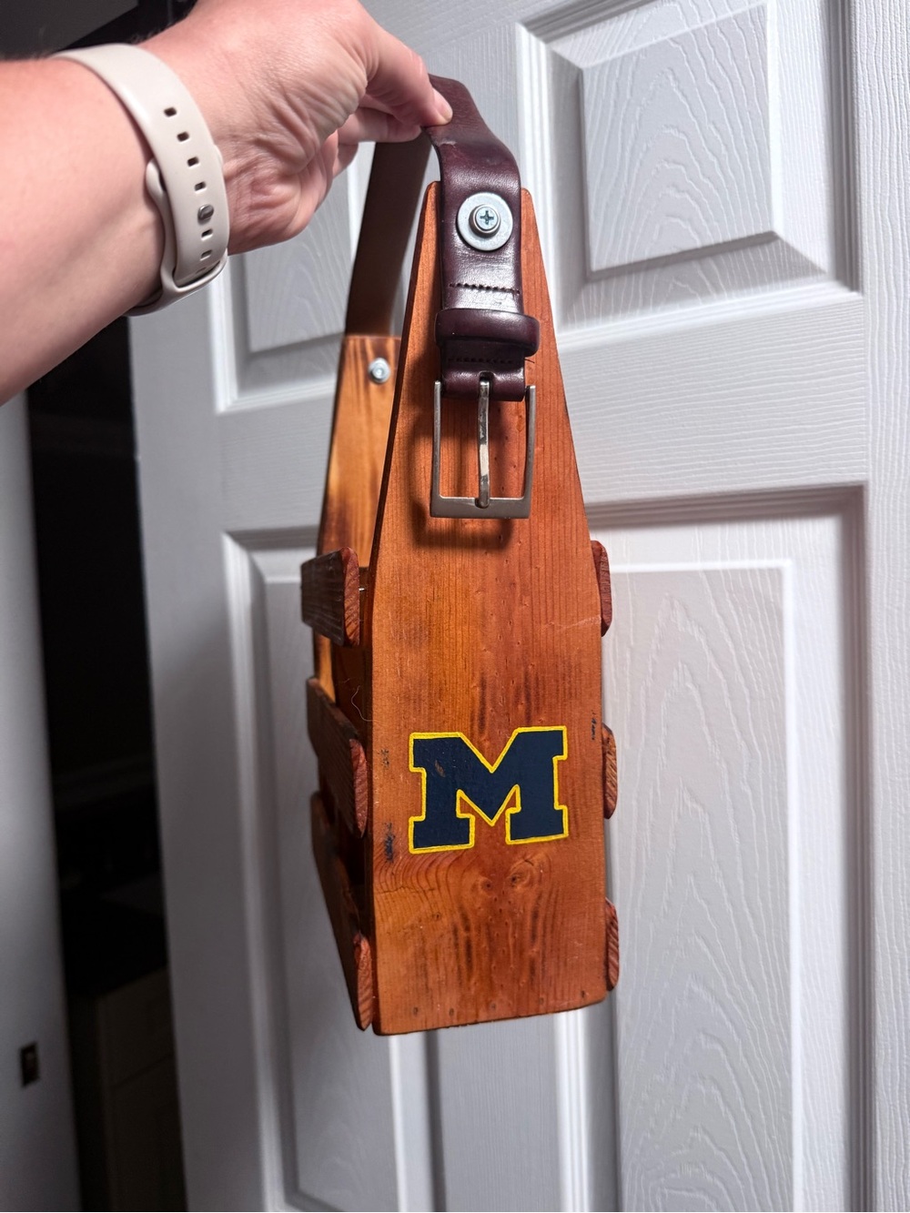 University of Michigan wooden wine caddy